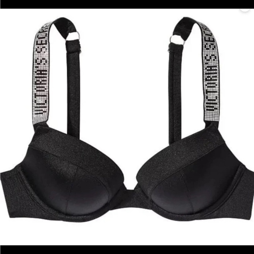 Victoria's Secret Swim Shine Strap Push-Up Sexy Tee Bikini Top Black NWT 32DD